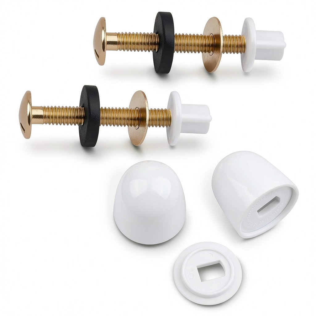 'Notoke toilet floor bolts and caps set displayed on a bathroom floor'