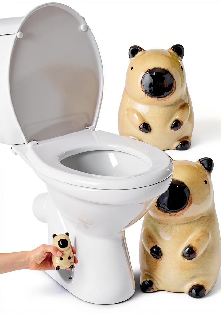 Capybara toilet bolt caps installed on a modern bathroom floor