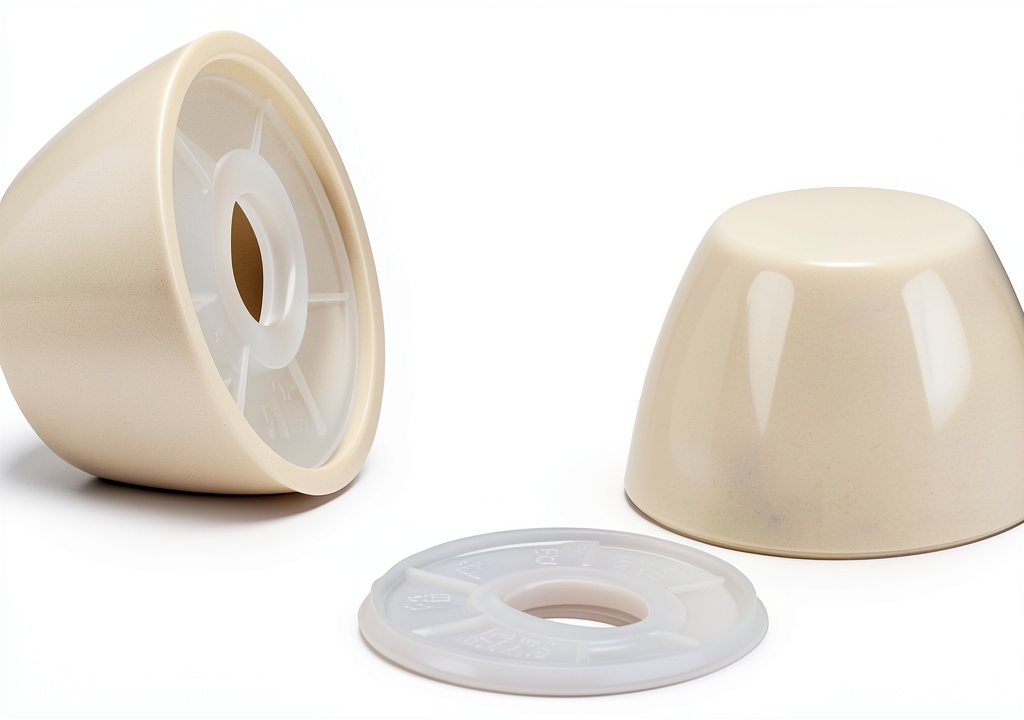'Plumb Pak almond toilet bolt caps installed on a white toilet base'