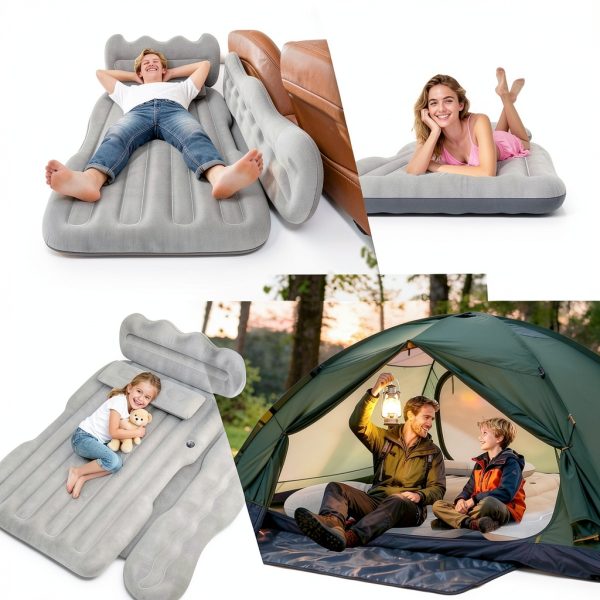 Thickened Inflatable Car Mattress for Back Seat - SUV Air Mattress Bed for Camping & Road Trips, Portable Car Blow Up Mattress with Cup Holder, 2 Pillows & Carry Bag - Grey-6
