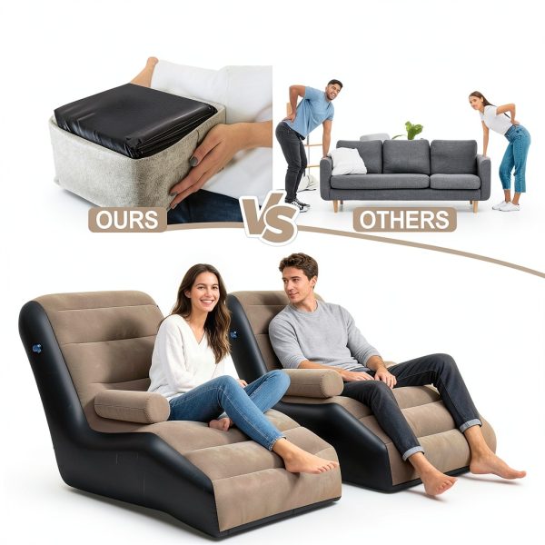 Inflatable Couch LanAqua Waterproof Flocked Air Sofa Brown Single-3