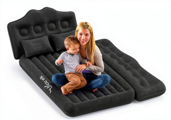 Car Air Mattress Uncle elk 6" Plush Seat with Pump & Pillows Black-7