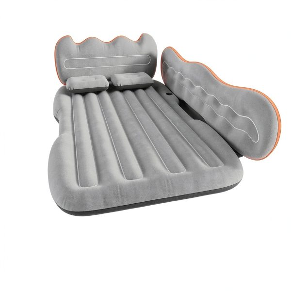 Thickened Inflatable Car Mattress for Back Seat - SUV Air Mattress Bed for Camping & Road Trips, Portable Car Blow Up Mattress with Cup Holder, 2 Pillows & Carry Bag - Grey-2