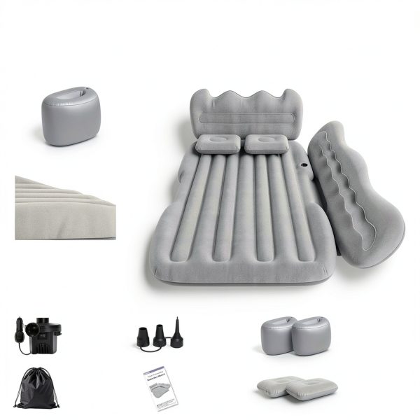 Thickened Inflatable Car Mattress for Back Seat - SUV Air Mattress Bed for Camping & Road Trips, Portable Car Blow Up Mattress with Cup Holder, 2 Pillows & Carry Bag - Grey-8