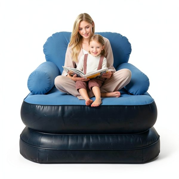 Inflatable Sofa PRAXXIS Pull Out Couch with Headboard Twin Size Blue-2