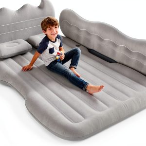 Thickened Inflatable Car Mattress for Back Seat - SUV Air Mattress Bed for Camping & Road Trips, Portable Car Blow Up Mattress with Cup Holder, 2 Pillows & Carry Bag - Grey-0
