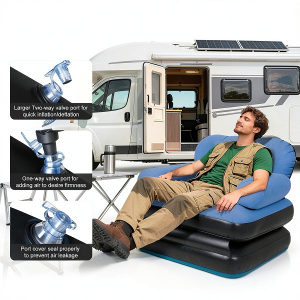 Inflatable Sofa PRAXXIS Pull Out Couch with Headboard Twin Size Blue-4