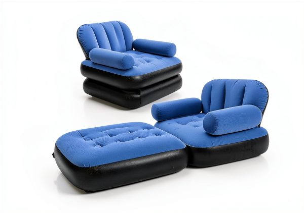 Inflatable Sofa PRAXXIS Pull Out Couch with Headboard Twin Size Blue-6