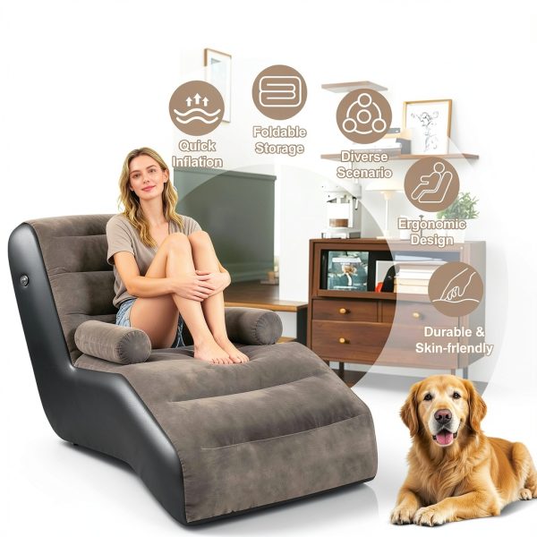 Inflatable Couch LanAqua Waterproof Flocked Air Sofa Brown Single-2