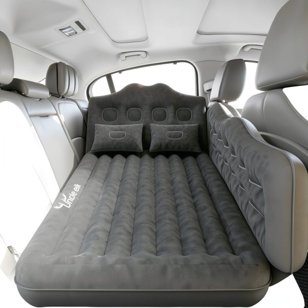 Car Air Mattress Uncle elk 6" Plush Seat with Pump & Pillows Black-0