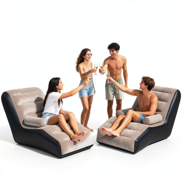 Inflatable Couch LanAqua Waterproof Flocked Air Sofa Brown Single-4